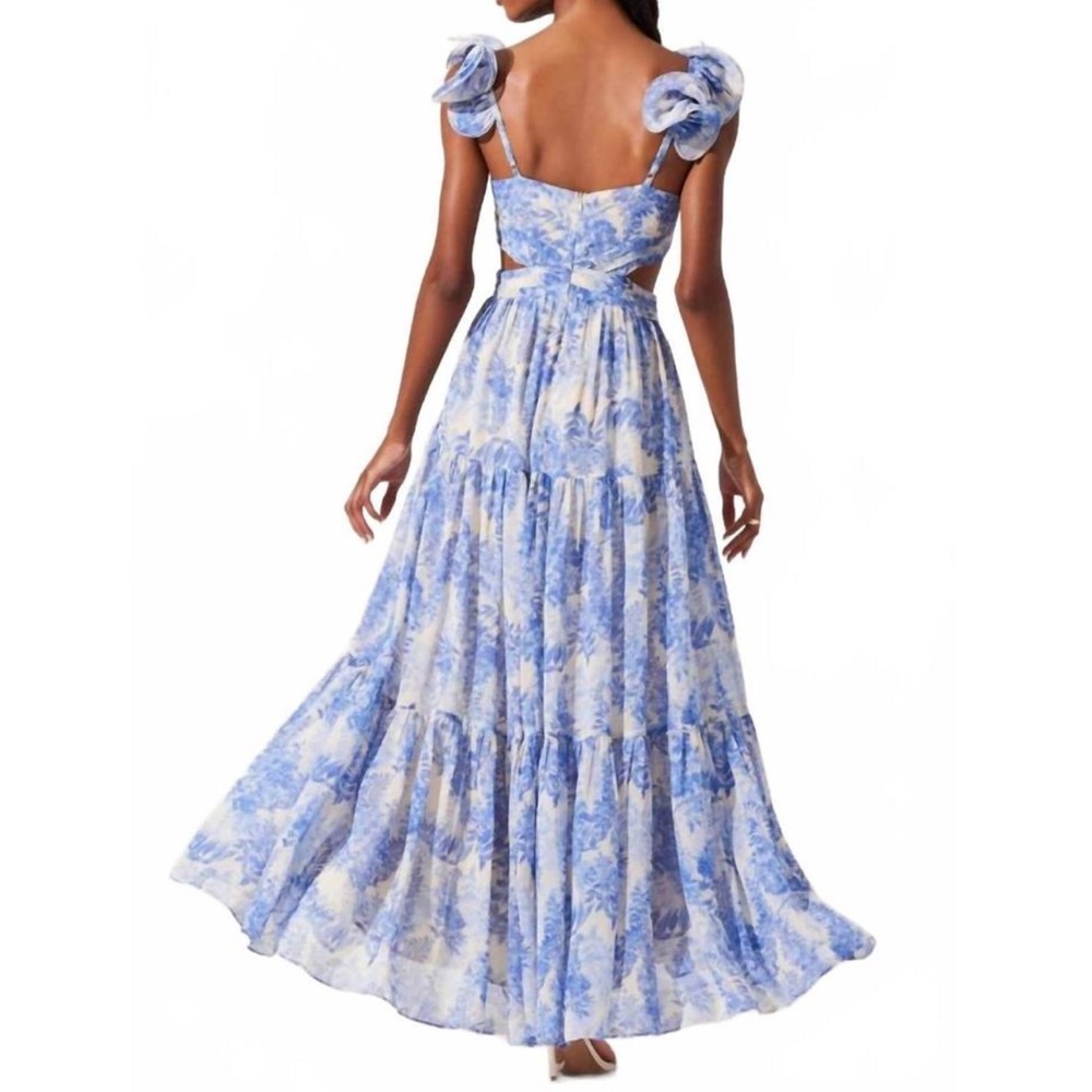 Astr Blue White Fritillaria Floral Cutout Maxi Dress - Picture 7 of 7